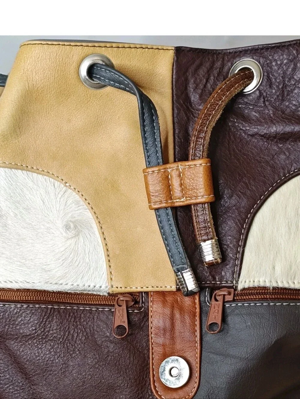 Vintage Boho Hippie Patchwork Backpack Genuine Leather Bucket Bag Purse Academia